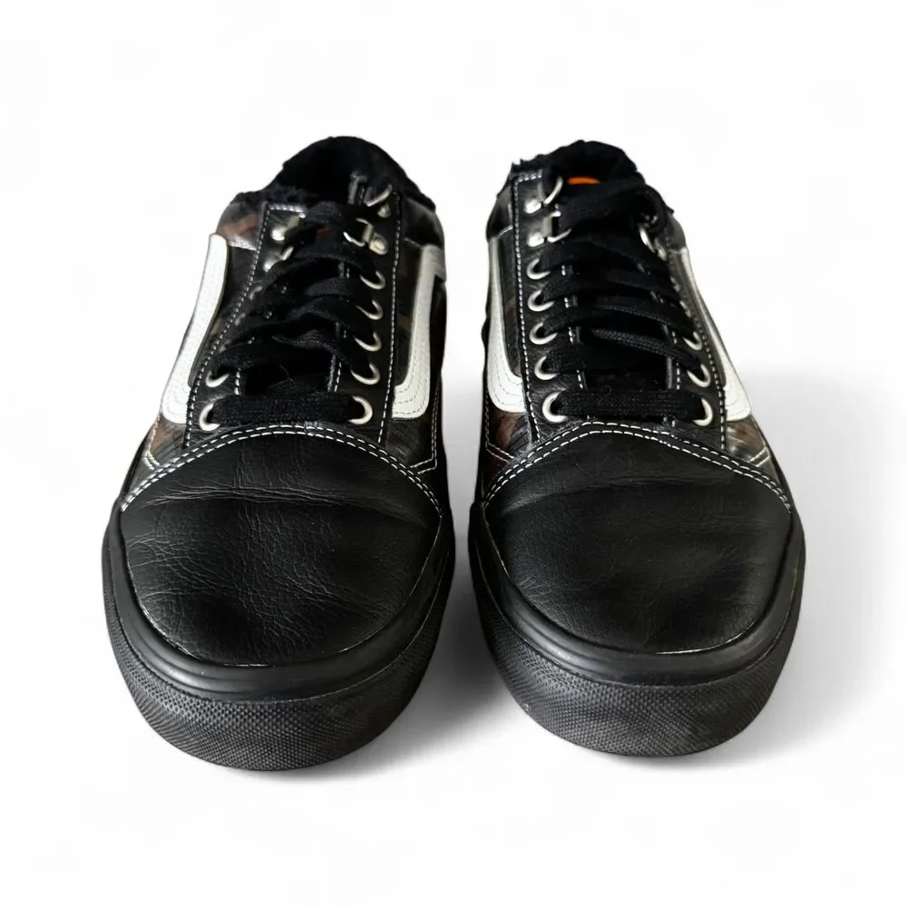 Vans Old Skool Camo Leather Low Skate Shoes Black Mens 8.5 Women's 10